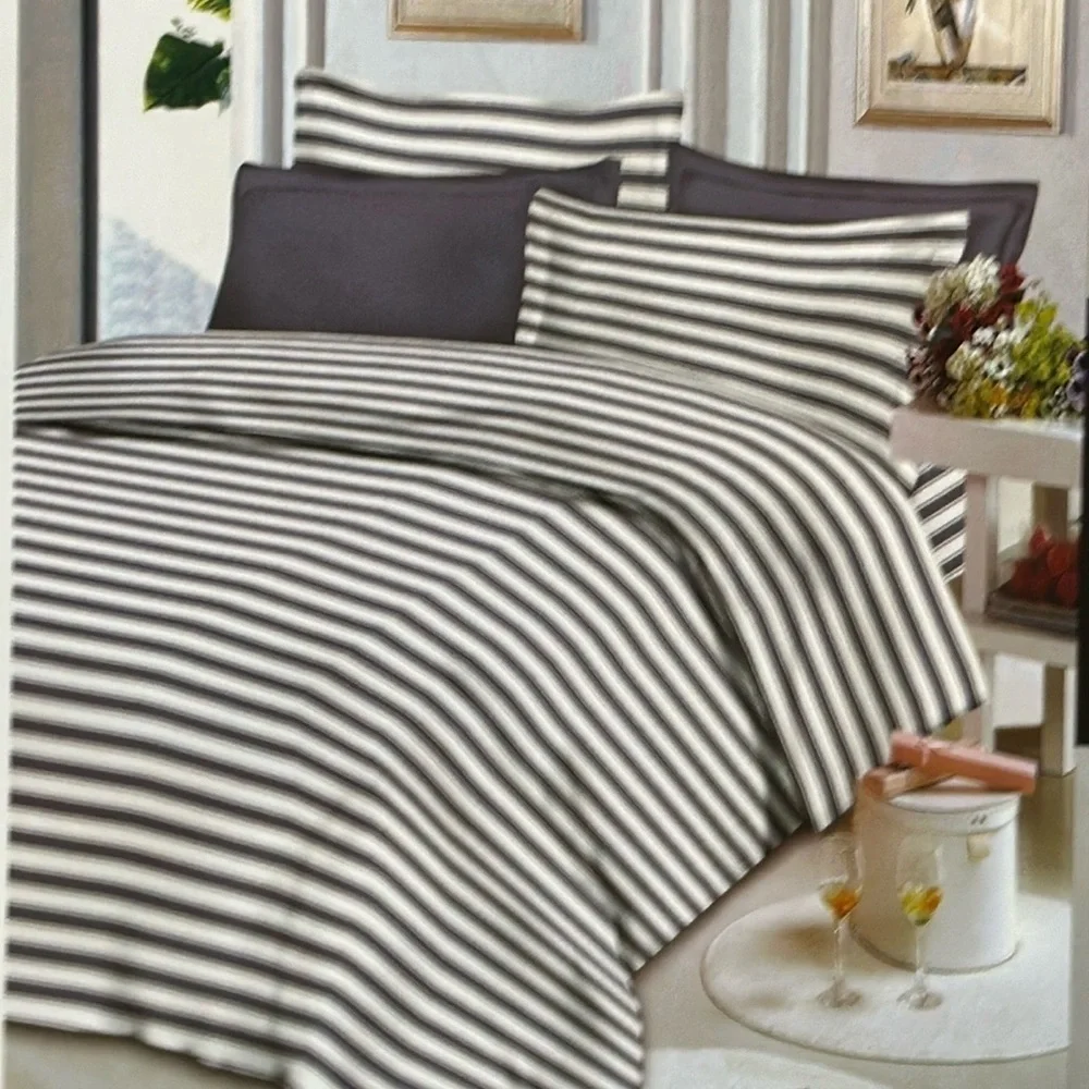Traditional At Home 4 pc Twin Sheet Set Gunmetal Gray and white stripes.